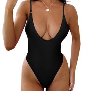 NEW Women's Sexy V Neck SMALL One Piece High Cut Swimsuit